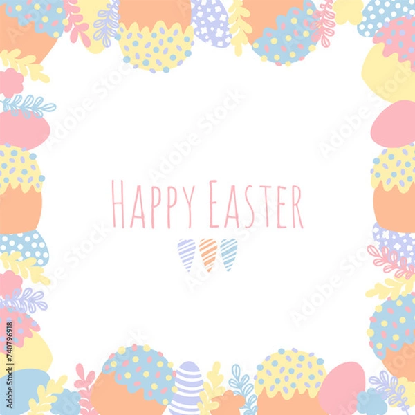 Obraz Easter greeting card with eggs and cakes. Hand drawn print design.