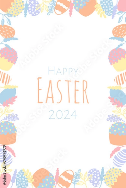 Obraz Easter greeting card design with a frame. Cute hand drawn poster.