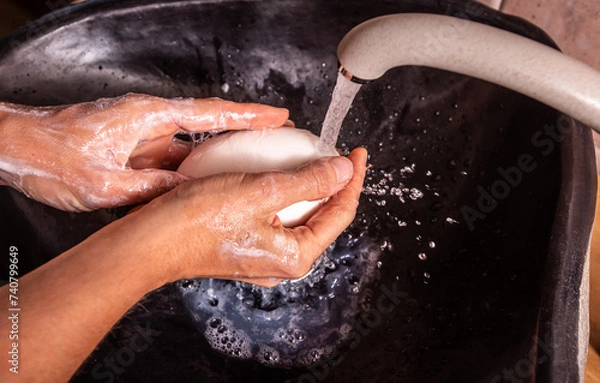 Obraz hands washing with soap