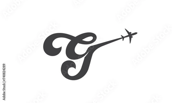 Fototapeta G tourism company logotype concept. Alphabet navigate g sign with airlines and jet plane, lowcost flight or logistic brand, global travel lowcoster logo idea. Isolated abstract graphic design template