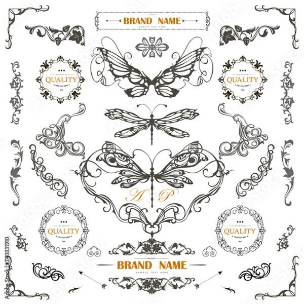 Obraz Set of Vintage Decorations Flourishes Elements. 