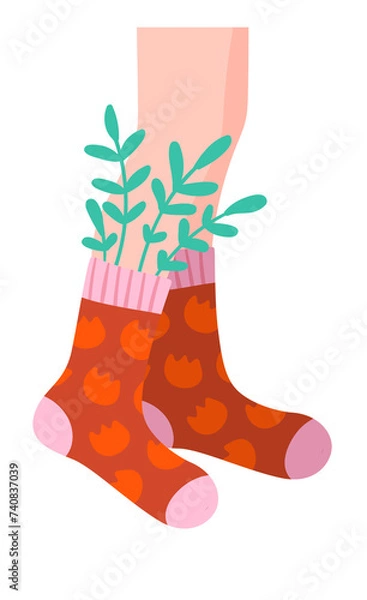 Fototapeta Cute floral socks on legs. Casual stockings fashion
