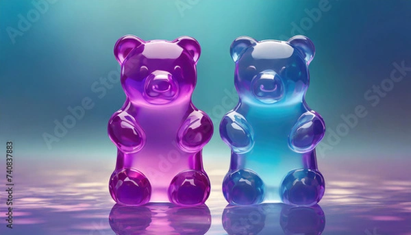 Fototapeta A pair of gummy bears in blue and purple