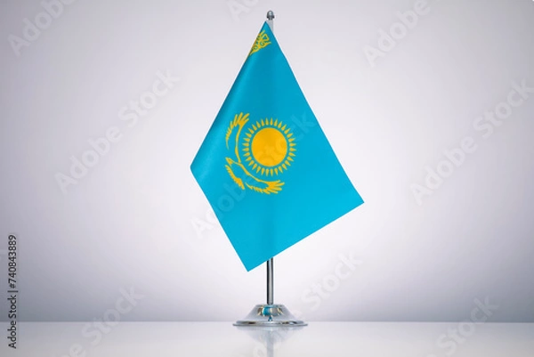 Obraz Kazakhstan flag with a gray and clean background.