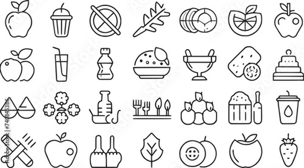 Fototapeta Nutrition line icons set vector collections. 