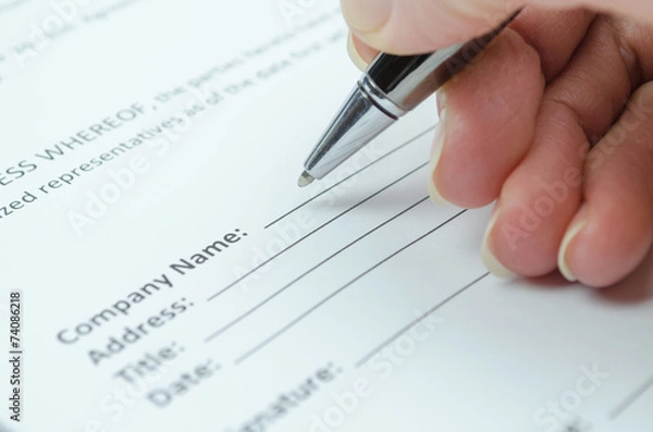 Obraz Female hand filling document