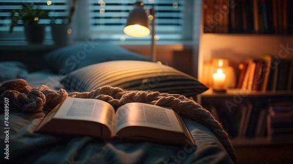Fototapeta Intimate Reading Space with Book and Soft Lighting