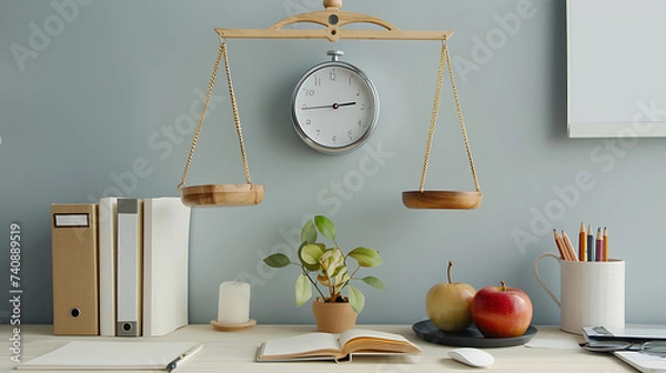 Fototapeta Minimalist Workspace with Time Management Concept