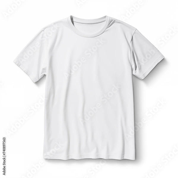Fototapeta Men's white mockup blank t-shirt template, natural shape on an invisible mannequin, for your design layout for print, isolated on a white background