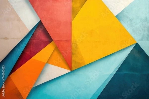 Obraz An vibrant abstract painting featuring a prominent triangle shape and an explosion of colorful brushstrokes, Geometric shapes overlapping each other with contrasting color compositions, AI Generated