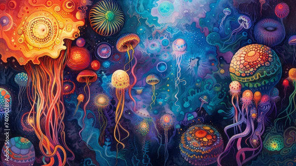 Obraz Psychedelic wallpaper design with mind-bending patterns.
