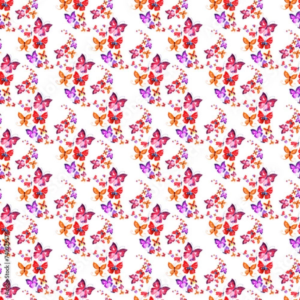 Fototapeta Watercolor seamless pattern with multicolored butterflies