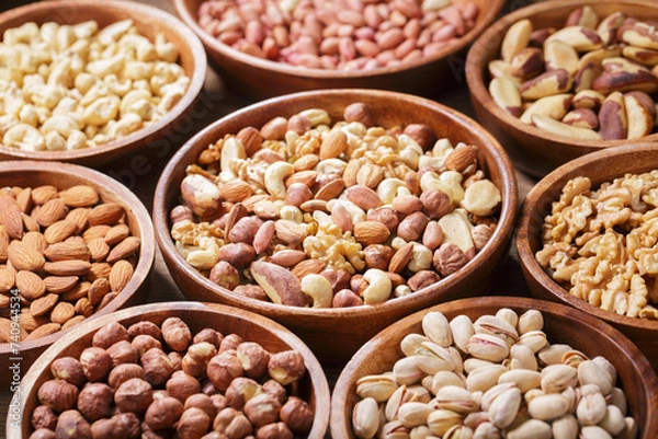 Fototapeta bowls of various mixed nuts