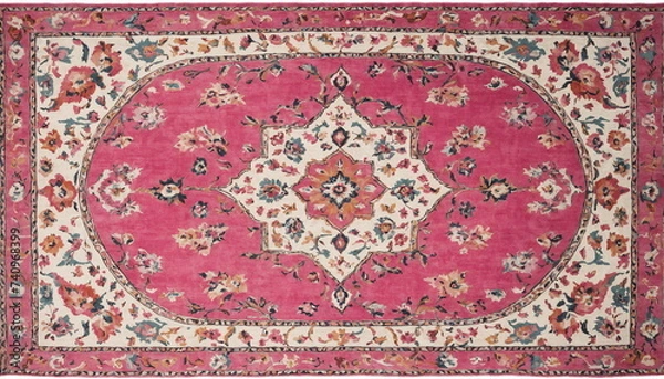 Fototapeta An ornate Persian carpet displaying intricate floral patterns in shades of red and white.