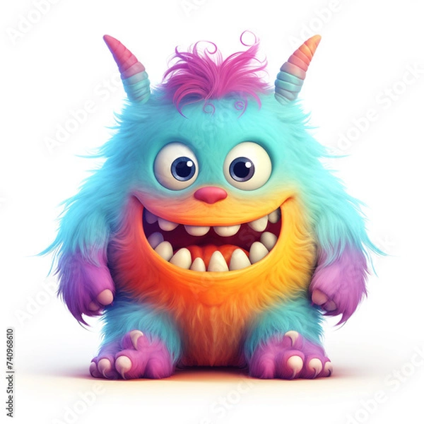 Fototapeta funny adorable pastel monster in white background сreated with Generative Ai