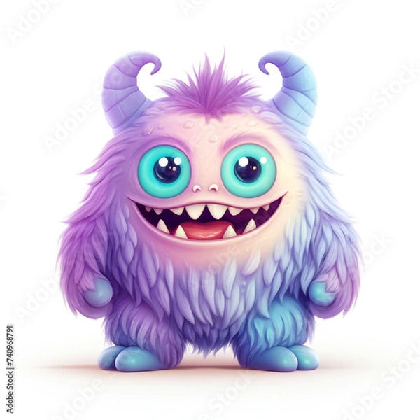 Fototapeta funny adorable pastel monster in white background сreated with Generative Ai