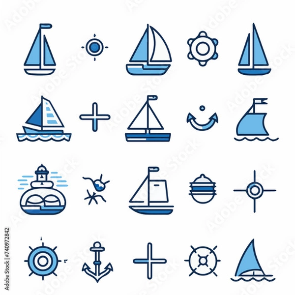 Fototapeta Outline icon set of Nautical Adventures