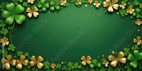 Obraz Green Velvet Wishes: St. Patrick's Day Card Template - Luxurious Design for Your Special Celebrations, with empty copy space for text