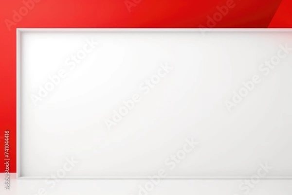 Fototapeta Minimalist white advertising board with a vibrant red background, offering copy space. Blank White Billboard on Red Background for Advertising
