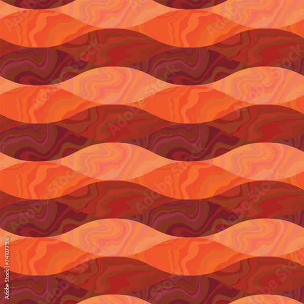 Obraz Wavy seamless pattern. Abstract geometric colorful background of curved shapes in orange, brown, pink, red colors. Liquid fluid texture
