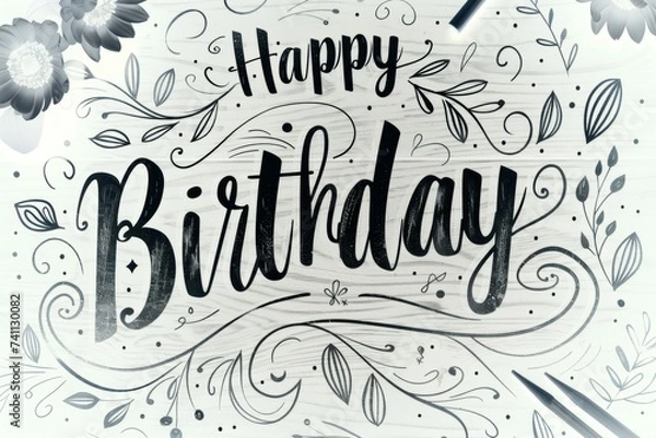 Fototapeta Lettering Happy Birthday. Light background with selective focus and copy space