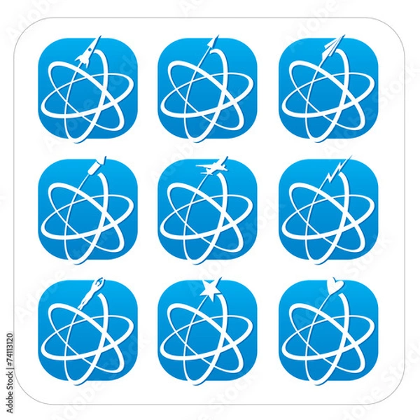 Fototapeta Atomic Symbols with various flying elements