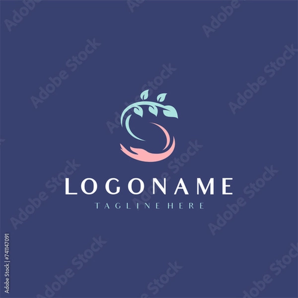 Fototapeta Initial S letter design idea with leaf and hand concept vector for branding