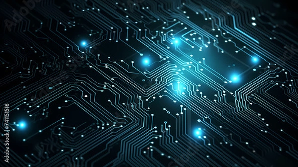 Fototapeta Circuit board background, digital technology future banner with circuit lines