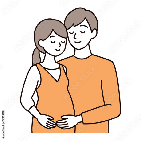Fototapeta シンプルタッチ　穏やかな表情の夫婦のイラスト　妊娠中
