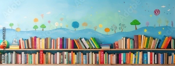 Obraz Children's books lie on a bookshelf. Banner