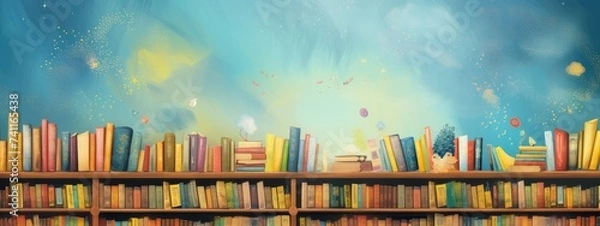 Obraz Children's books lie on a bookshelf. Banner