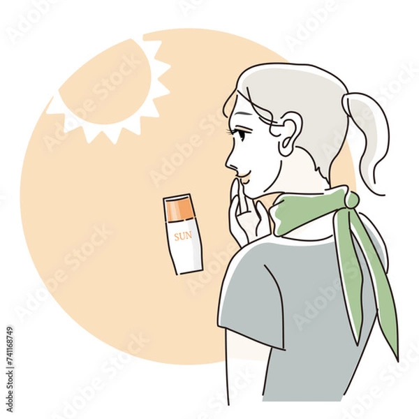 Obraz 日焼け止めを塗る女性のイラスト(オレンジ)