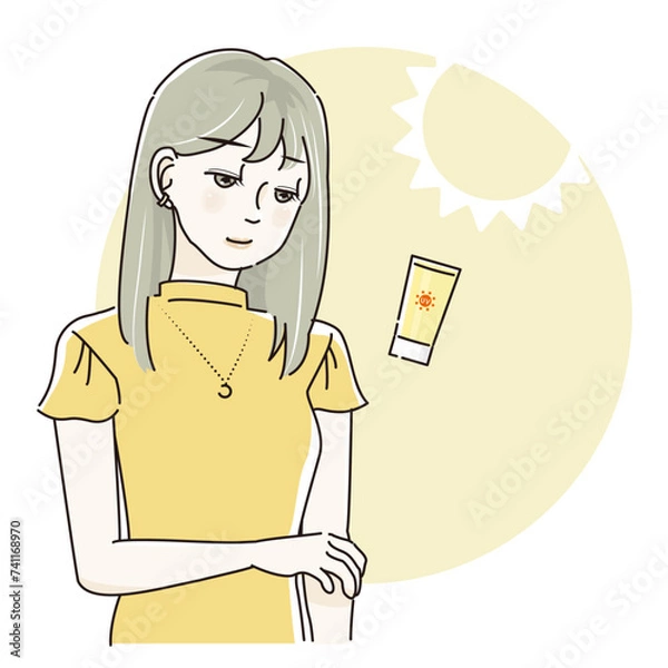 Obraz 日焼け止めを塗る女性のイラスト(イエロー)