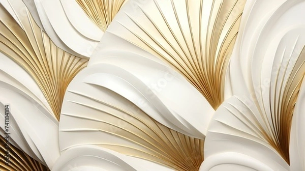 Fototapeta Abstract leaf background composed of white and gold, abstract leaf fan-shaped background with 3D effect, simple and modern abstract leaf wallpaper