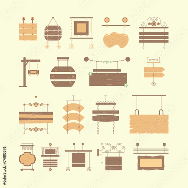 Fototapeta Simple and Unique Wood Hanging Board Sign Design Set