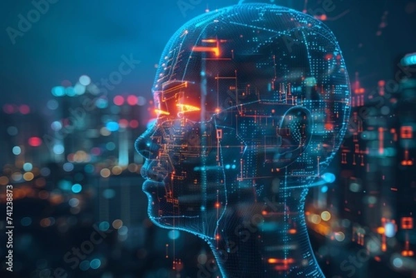 Fototapeta Illustration of artificial intelligence and humans