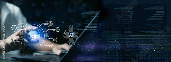 Fototapeta Chatbot Chat with AI, Artificial Intelligence. Man using technology smart robot AI