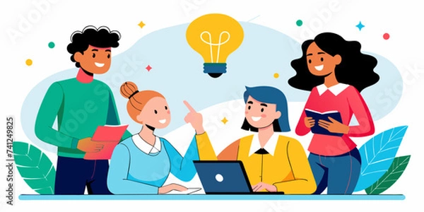 Fototapeta The Idea: New Business Project Discussion, Brainstorming for Fresh Ideas - Business Vector Illustration