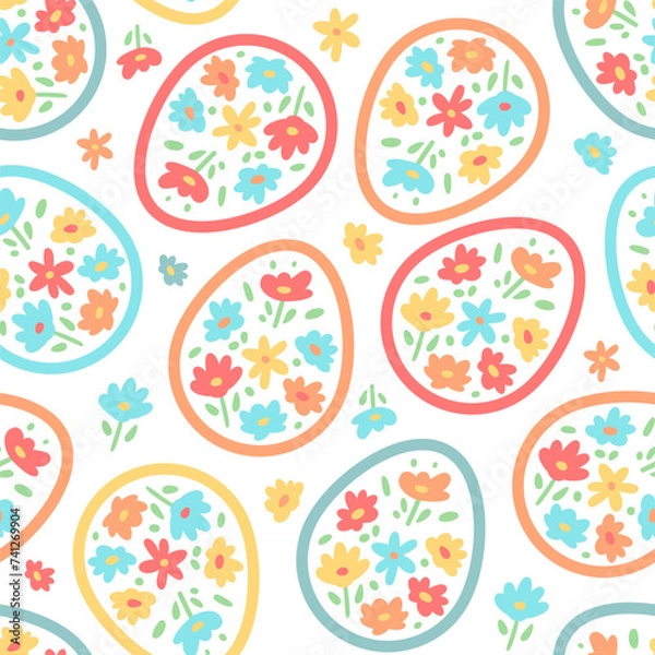 Fototapeta Easter Eggs, flower with seamless ornament pattern