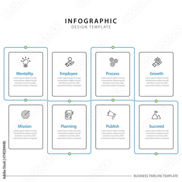 Fototapeta Timeline Creator infographic template. 8 Step timeline journey, calendar Flat simple infographics design template. presentation graph. Business concept with 8 options, gantt vector illustration.