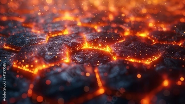 Obraz Futuristic abstract backround with hexagons and flame