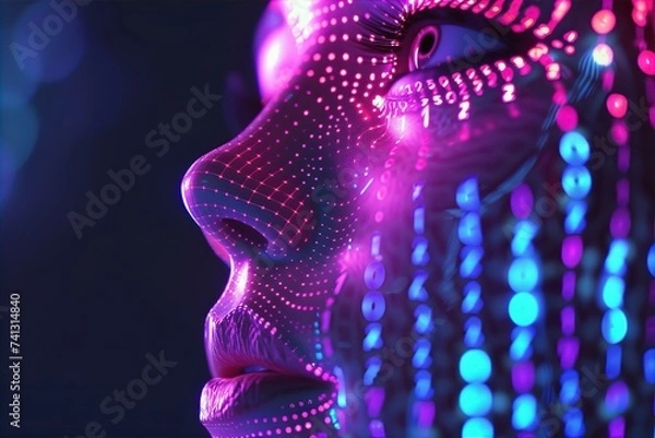 Obraz matrix ludzka twarz 3d neonowy kod binarny losowy