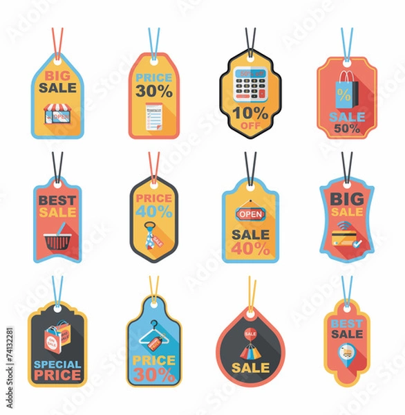 Fototapeta shopping tag banner flat design background set, eps10