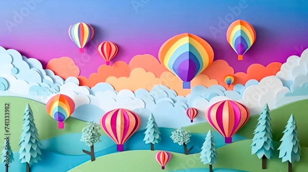 Fototapeta 3D balloons floating gracefully over majestic mountains