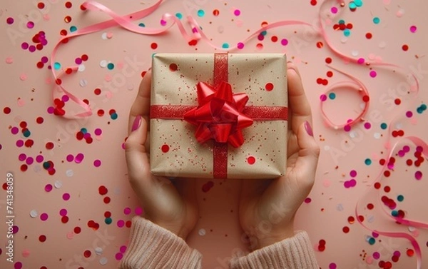 Fototapeta Gift box with red ribbon ai generative