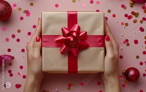Fototapeta Gift box with red ribbon ai generative
