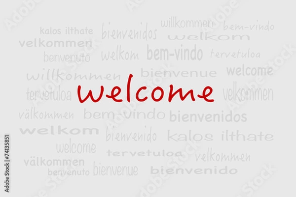Fototapeta welcome tag cloud grau