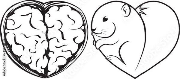 Fototapeta Love Nuts: A Heartwarming Vector Illustration of a Squirrel Kissing a Nut. Heartfelt Affection: A Vector Graphic of a Squirrel and Nut in Love