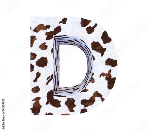 Fototapeta Cow Fur textured 3D letter D isolated on white background