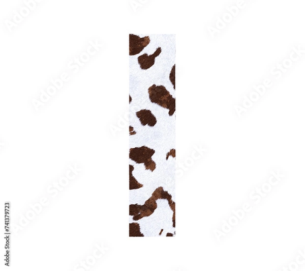 Fototapeta Cow Fur textured 3D letter I isolated on white background